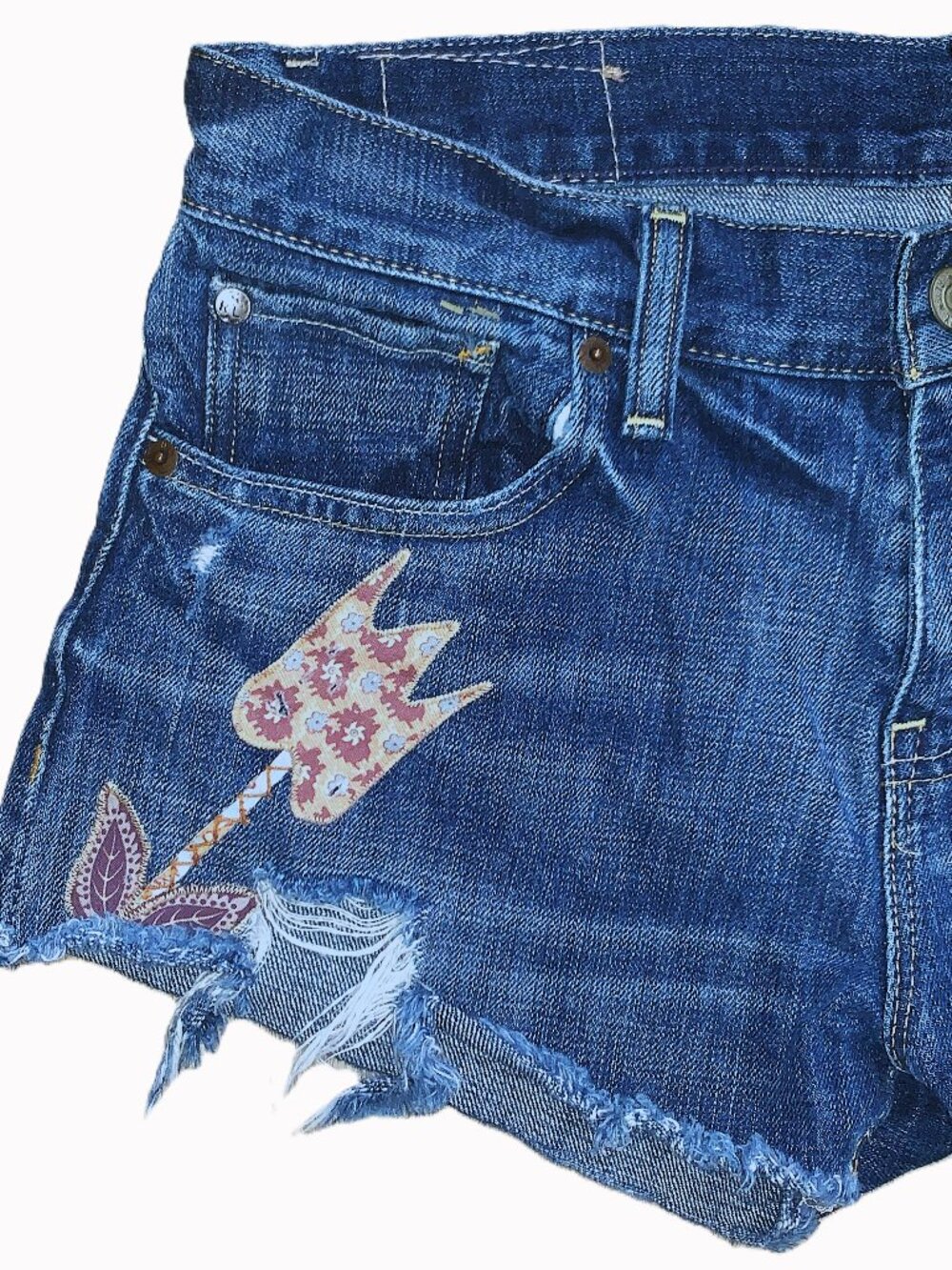 RALPH LAUREN Distressed Floral Patchwork Jean Shorts Denim Supply Boyfriend 27w